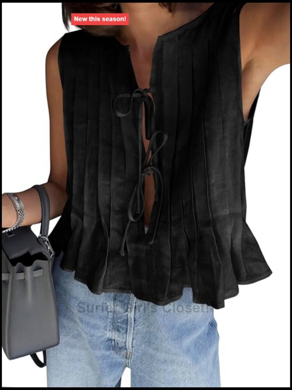 Bow Front Tie Tank Top Peplum Ruffle Babydoll Sleeveless Blouse